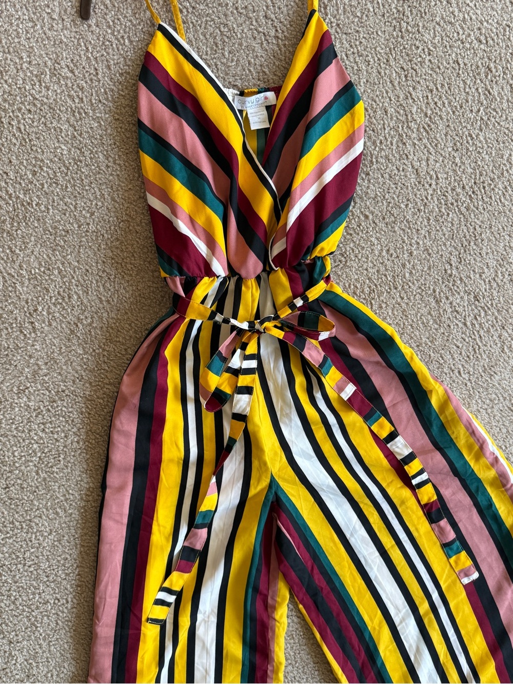 Striped Tie-Waist Kids Pants in Yellow, Pink, Green & White - Picture 2 of 3